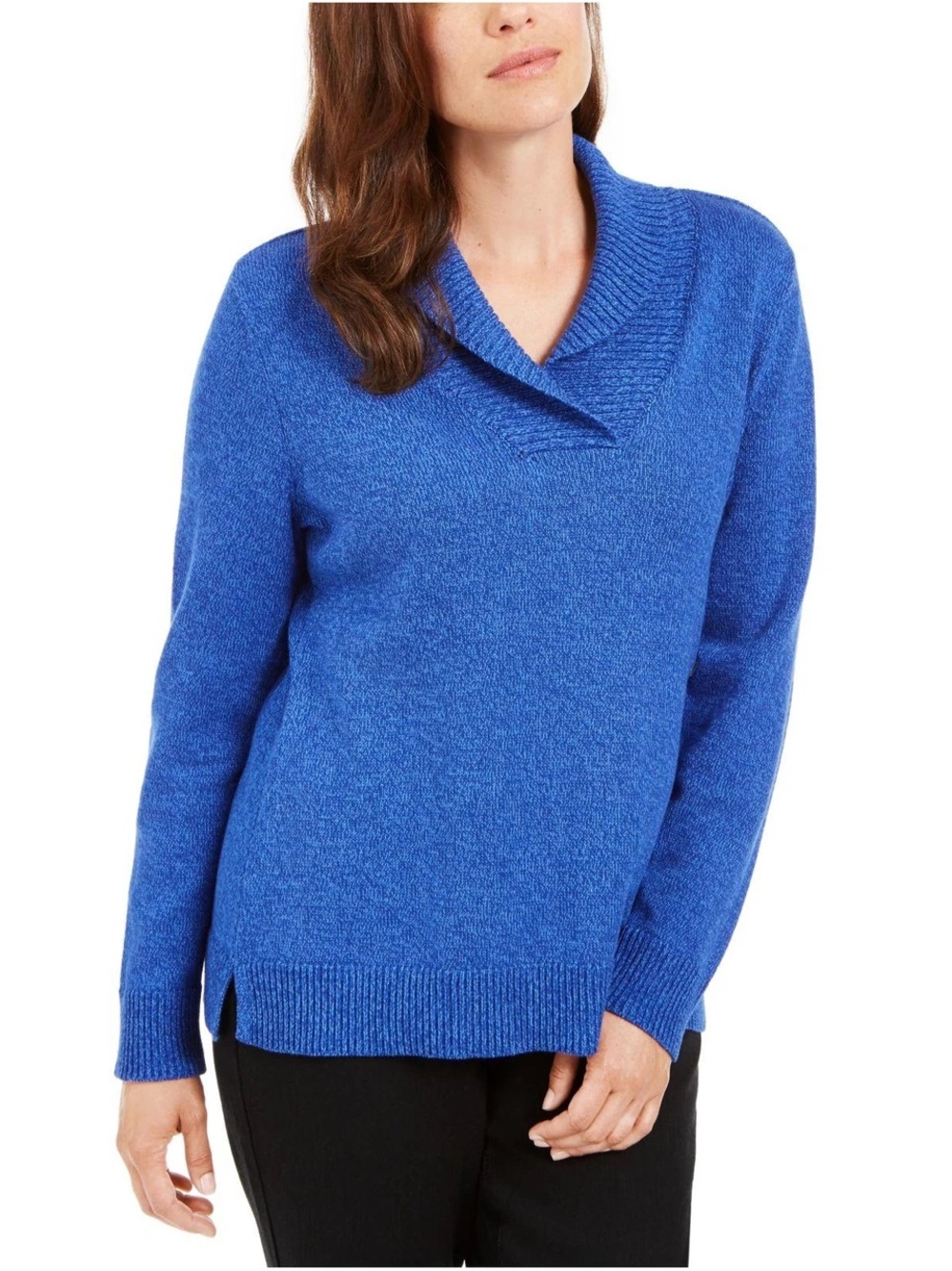 Blue Shawl Collar Chenille Women's Sweater
